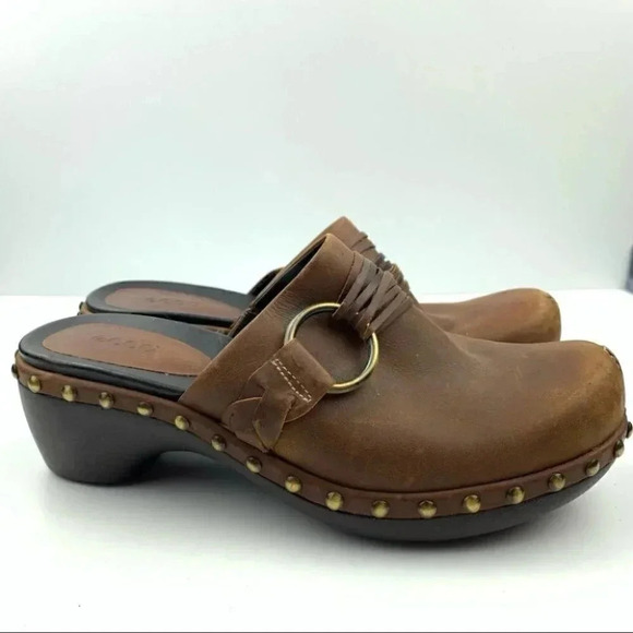 Ecco flats size 38 7-7.5 brown leather clog mules - Picture 2 of 14